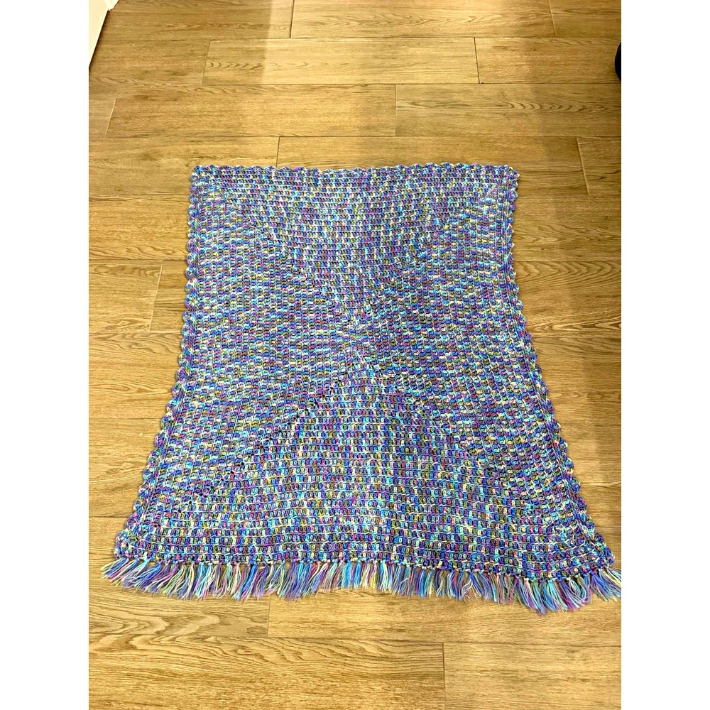 Multicolor Woven Fringed Baby/Throw Blanket Rectangle Traditional 43x37